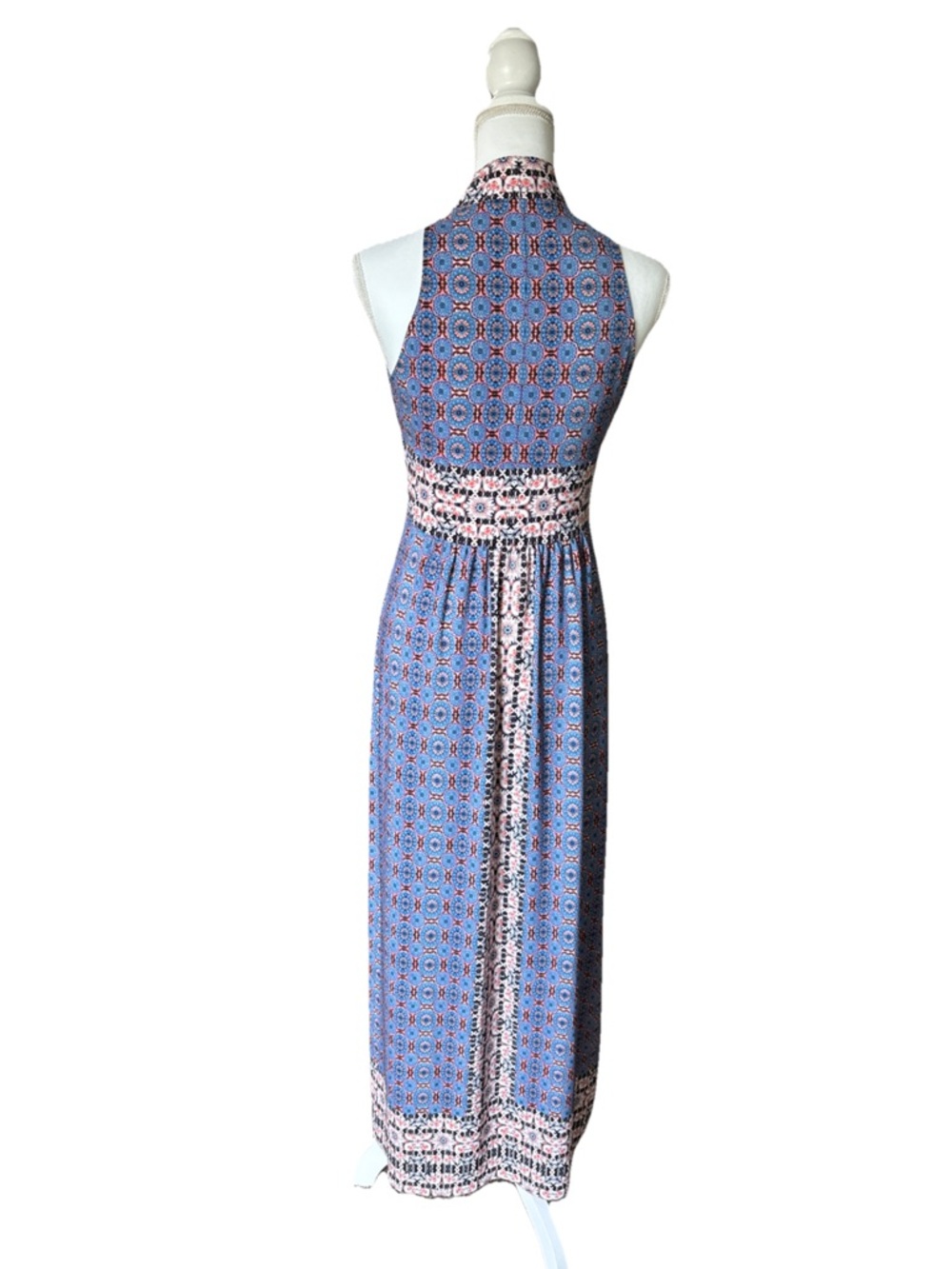 Wisp Ella Jersey Maxi Dress Stitch Fix Boho Print Blue Pink Size 6P - Picture 6 of 8